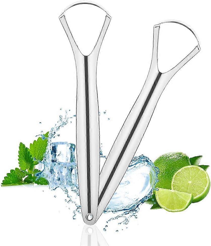 2PCS Stainless Steel Tongue Scrapers, Tongue Cleaner for Bad Breath - Silver