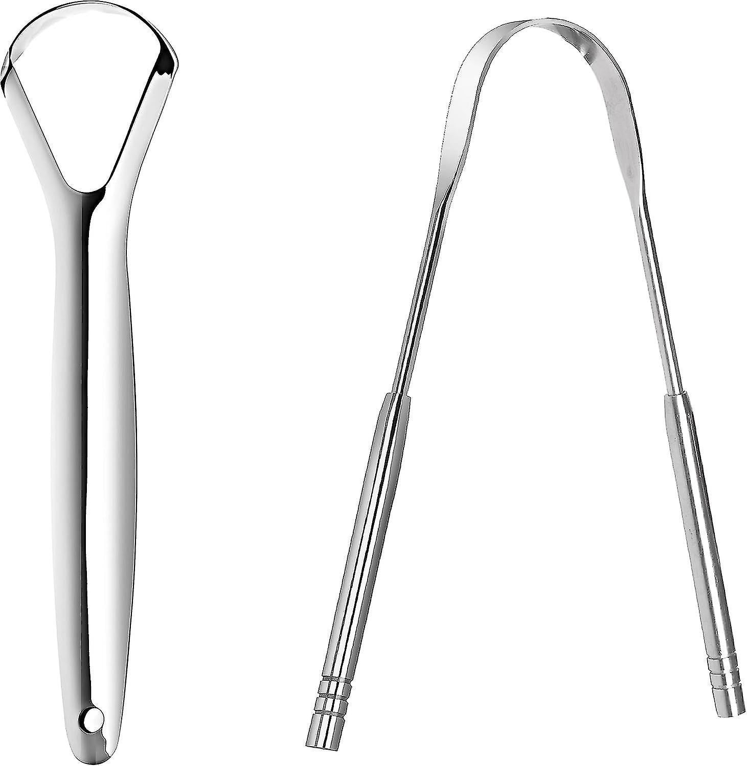 2PCS Medical Grade Stainless Steel Tongue Scrapers, Metal Tongue Cleaner for Adults