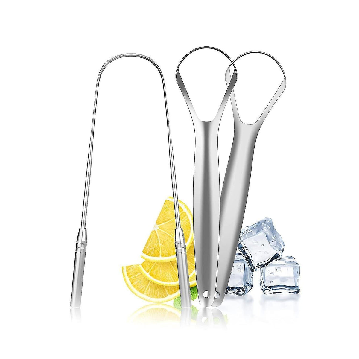 3 Pack Tongue Scrapers with Case, Stainless Steel Tongue Cleaner for Adults & Babies