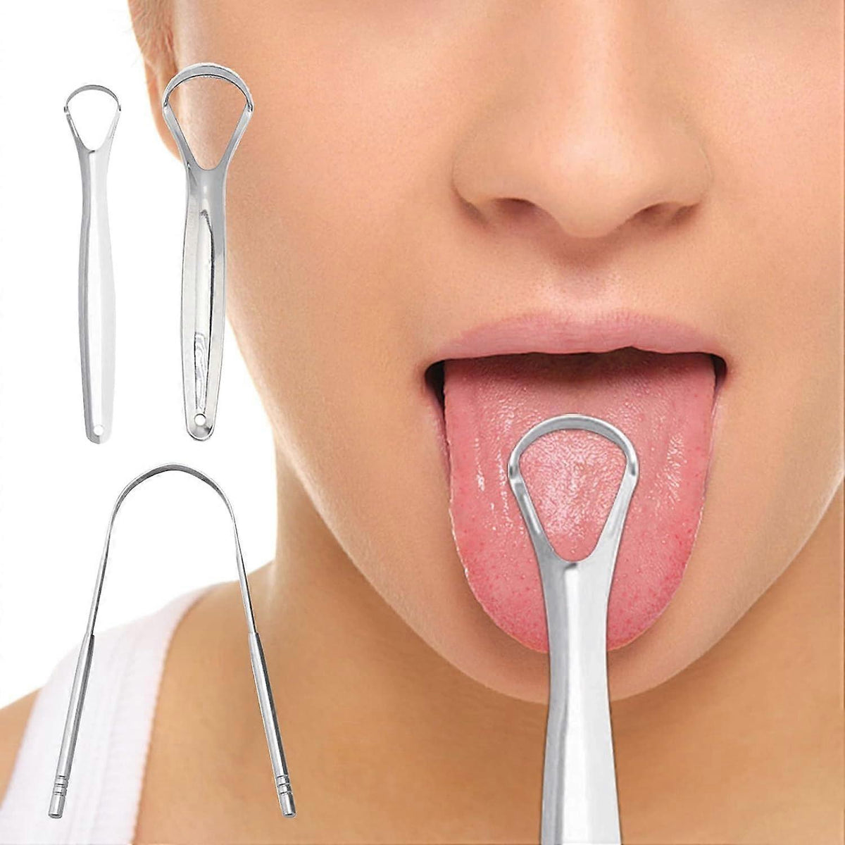 3PCS Stainless Tongue Scrapers, Oral Care Tool for Fresh Breath & Bad Breath Prevention