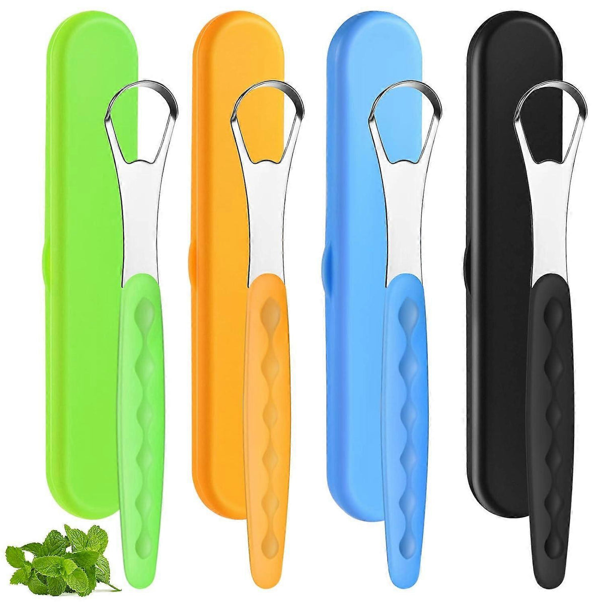 4PCS Stainless Steel Tongue Scrapers for Adults & Babies - Metal Tongue Cleaner for Bad Breath