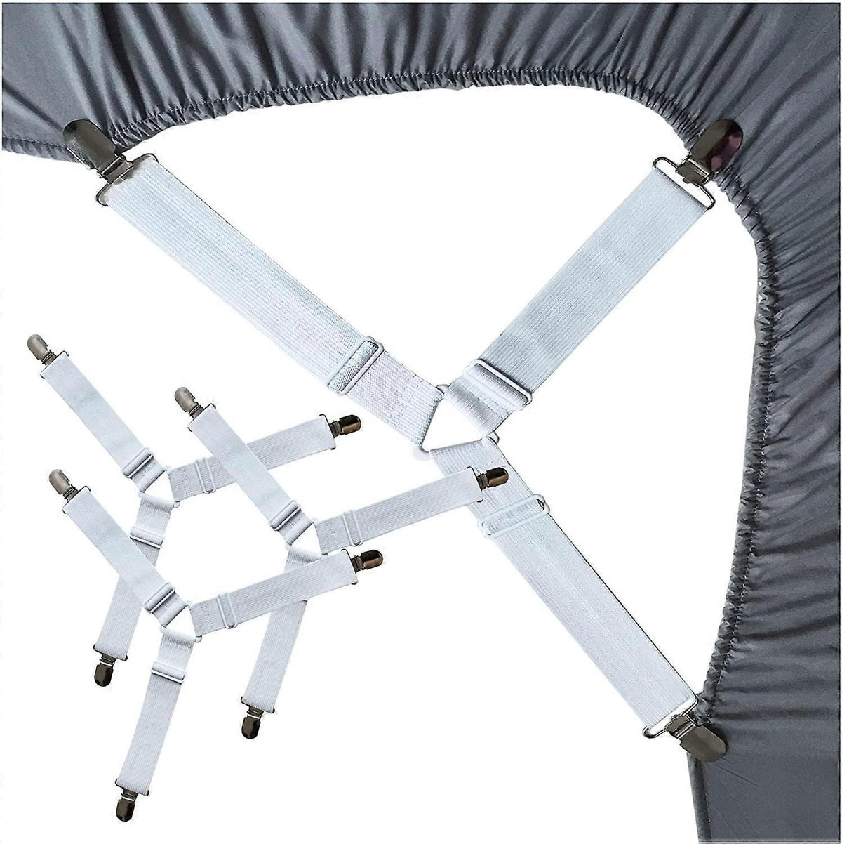 4PCS Bed Sheet Holder Straps, Sheet Stay Keeper Clips, Fasteners for Fitted Sheets