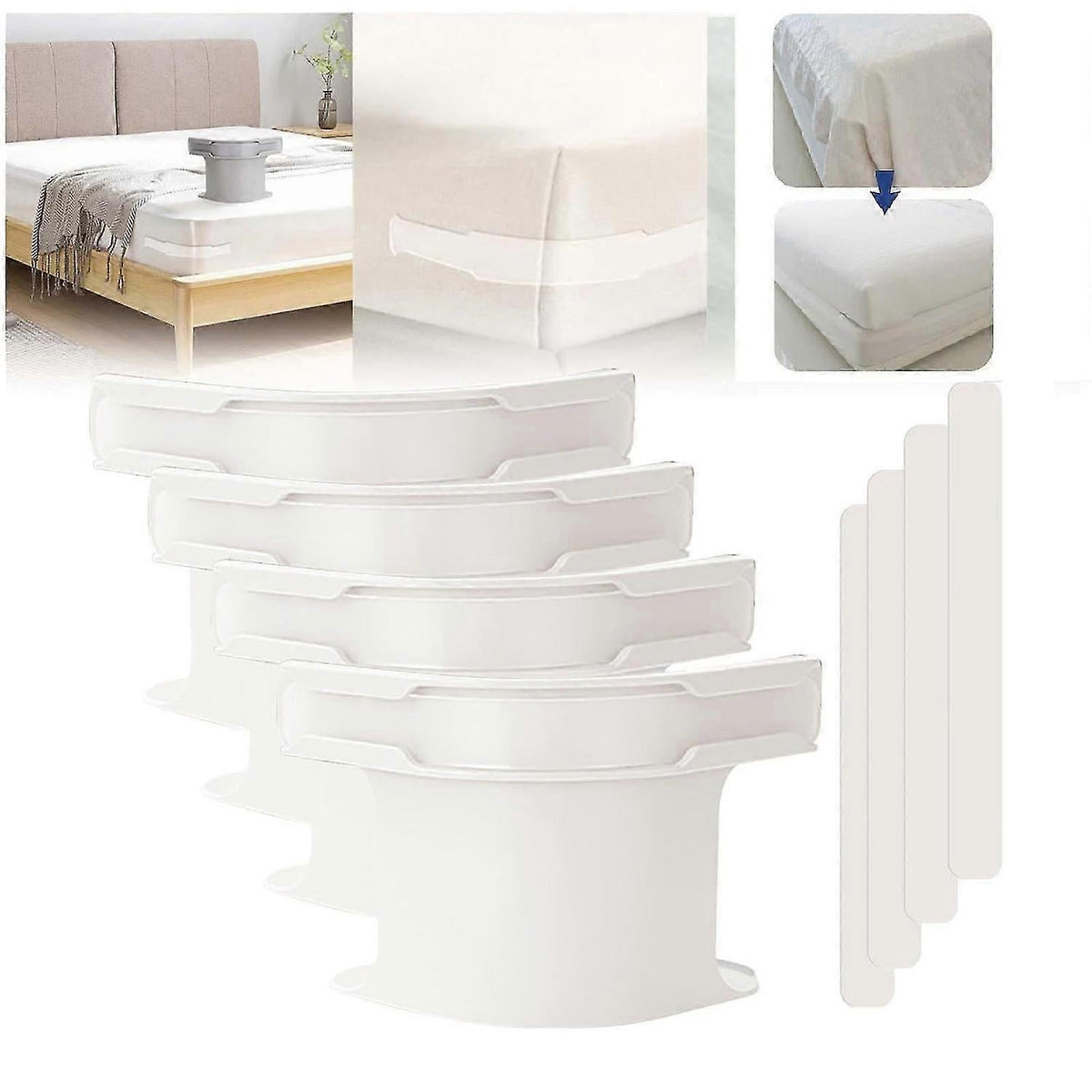 4-Pack No-Slip Bed Sheet Holders, Corner Grippers for Fitted Bedding