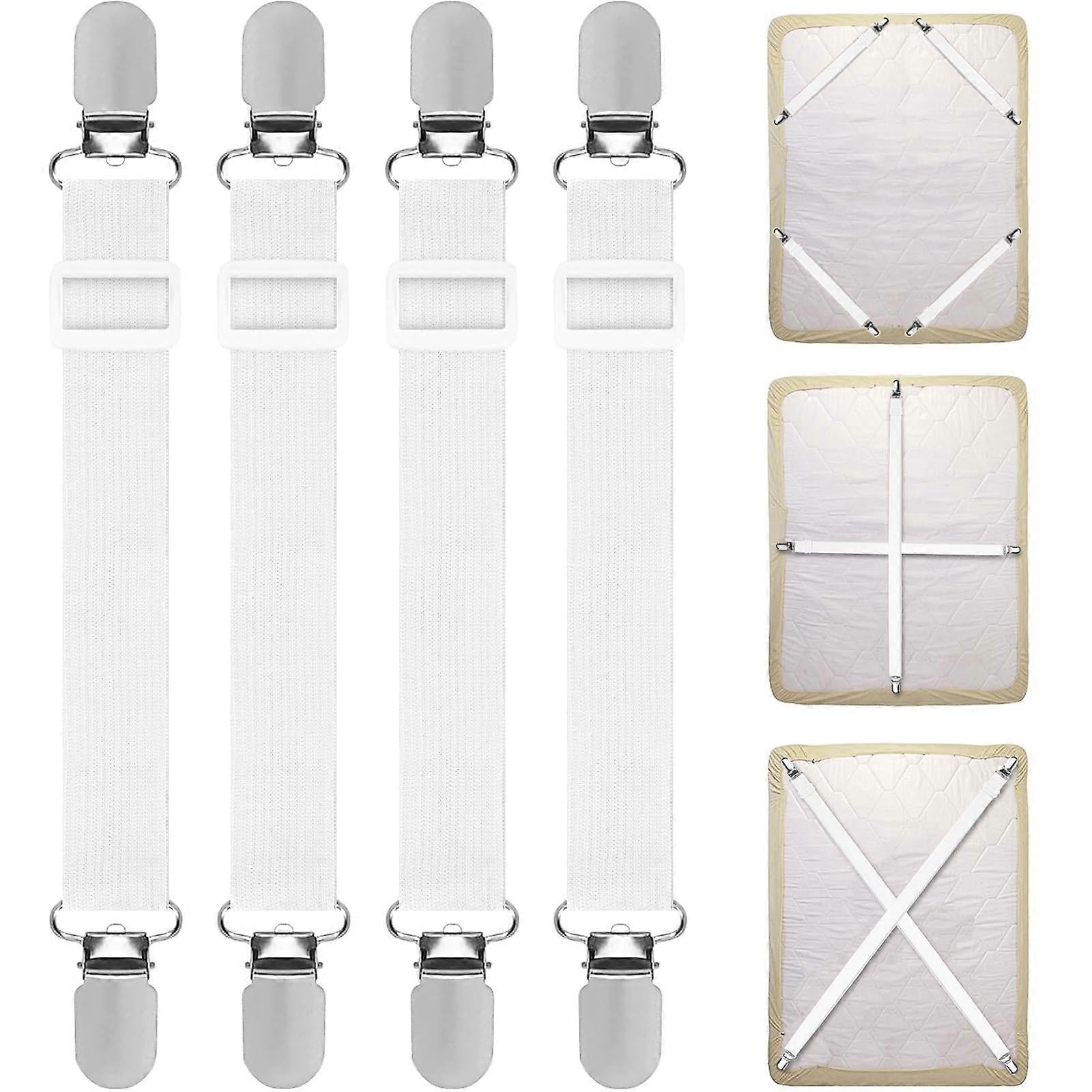 4PCS Adjustable Bed Sheet Straps, Elastic Grippers for Bedding