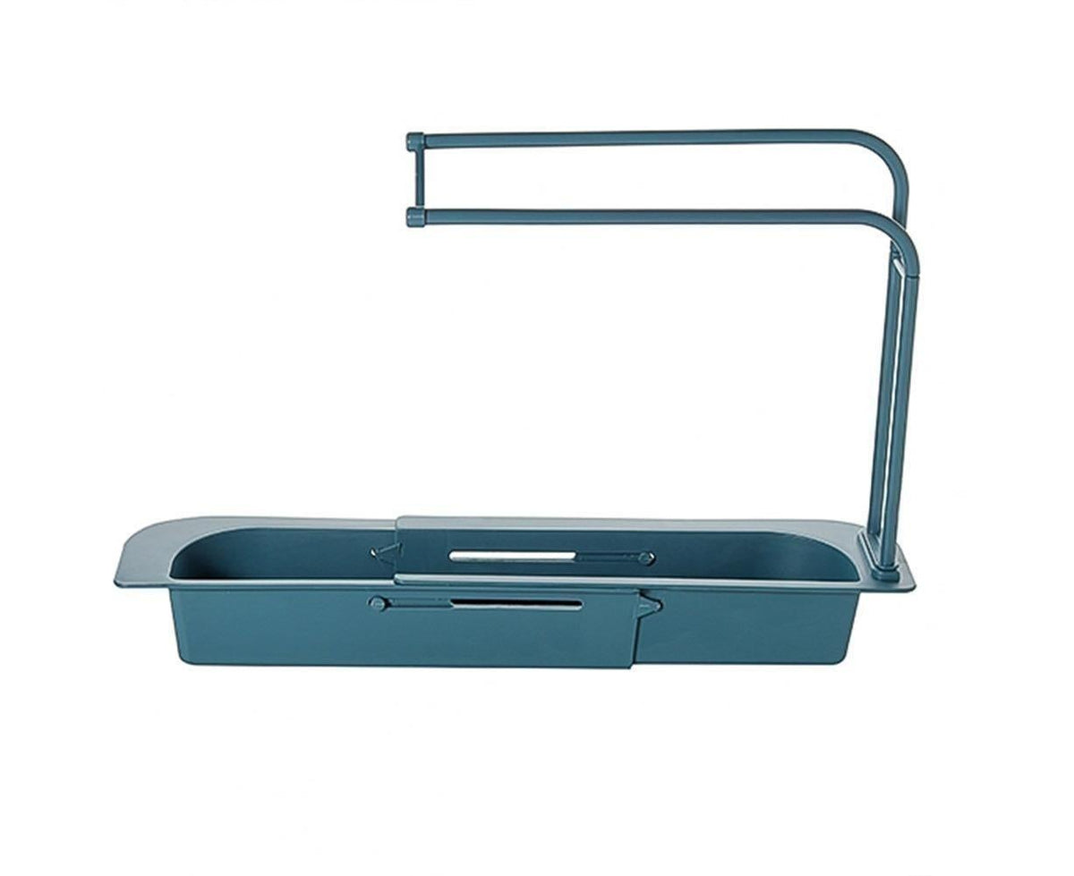 Home Kitchen Telescopic Sink Storage Tray Rack Holder Expandable Drain Basket-Blue