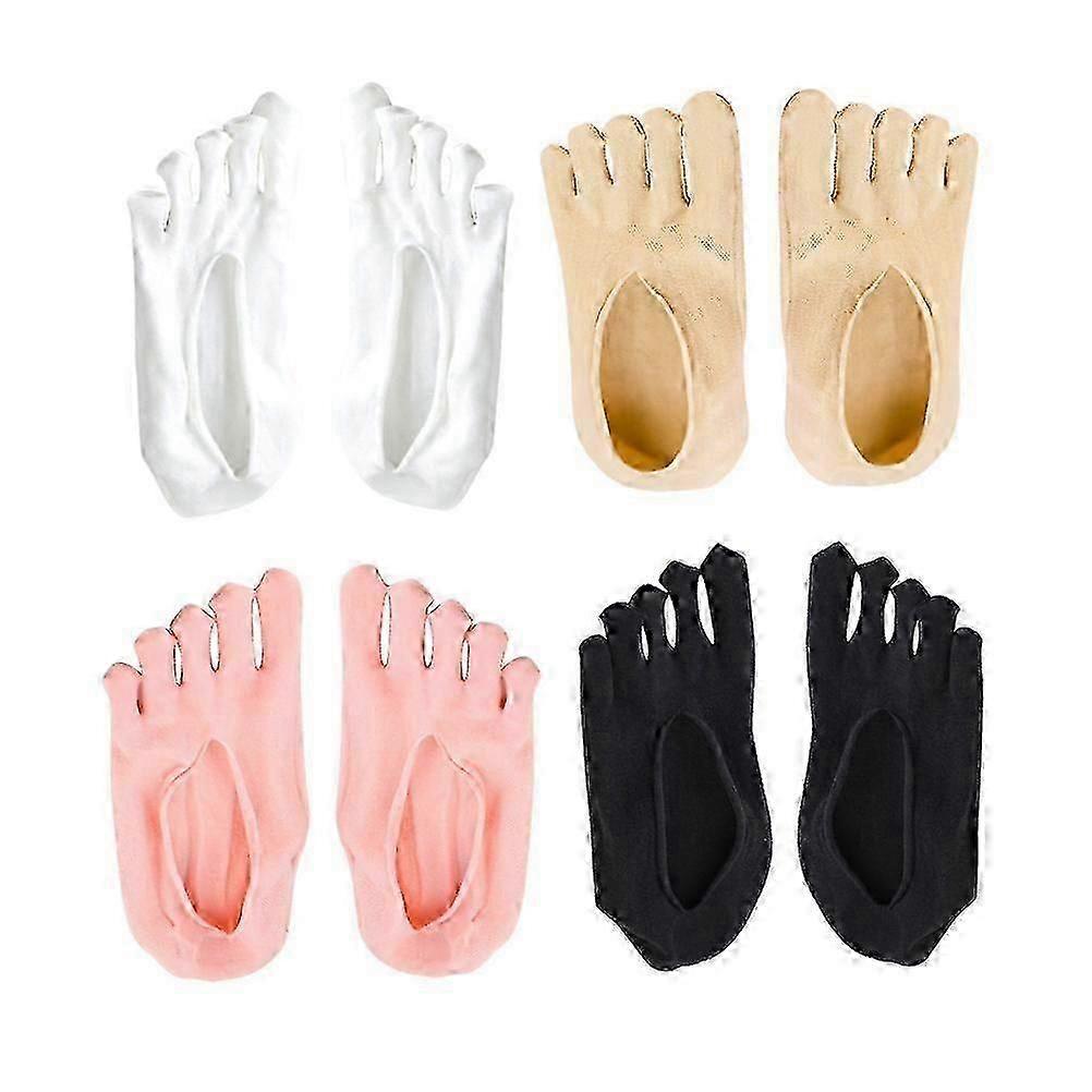 4 Pairs Women Toe Socks, Separated Yoga Pilates Grip Socks, 5-Toe Design