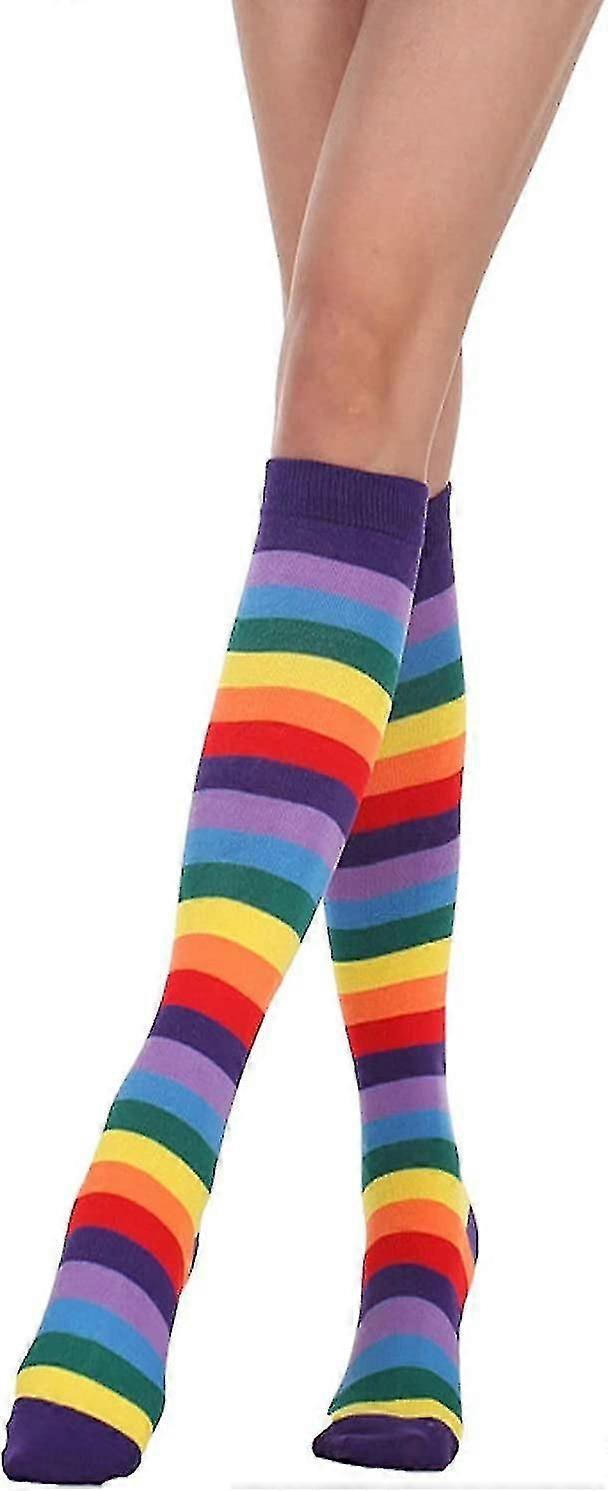 Rainbow Long Tube Socks Colorful Striped High Knee Socks for Women