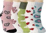 5 Pairs Fluffy Coral Fleece Socks Women's Slipper Socks Love Pattern