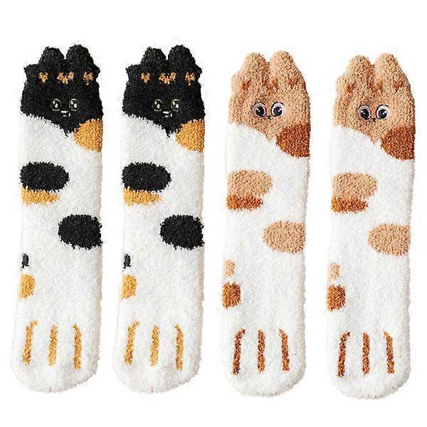 2 Pairs Girls Mid-Calf Winter Socks Cute Warm Soft Casual Socks for Cold Weather