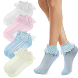 4 Pairs Girls Ruffle Lace Ankle Socks Thin Breathable Boot Dress Socks