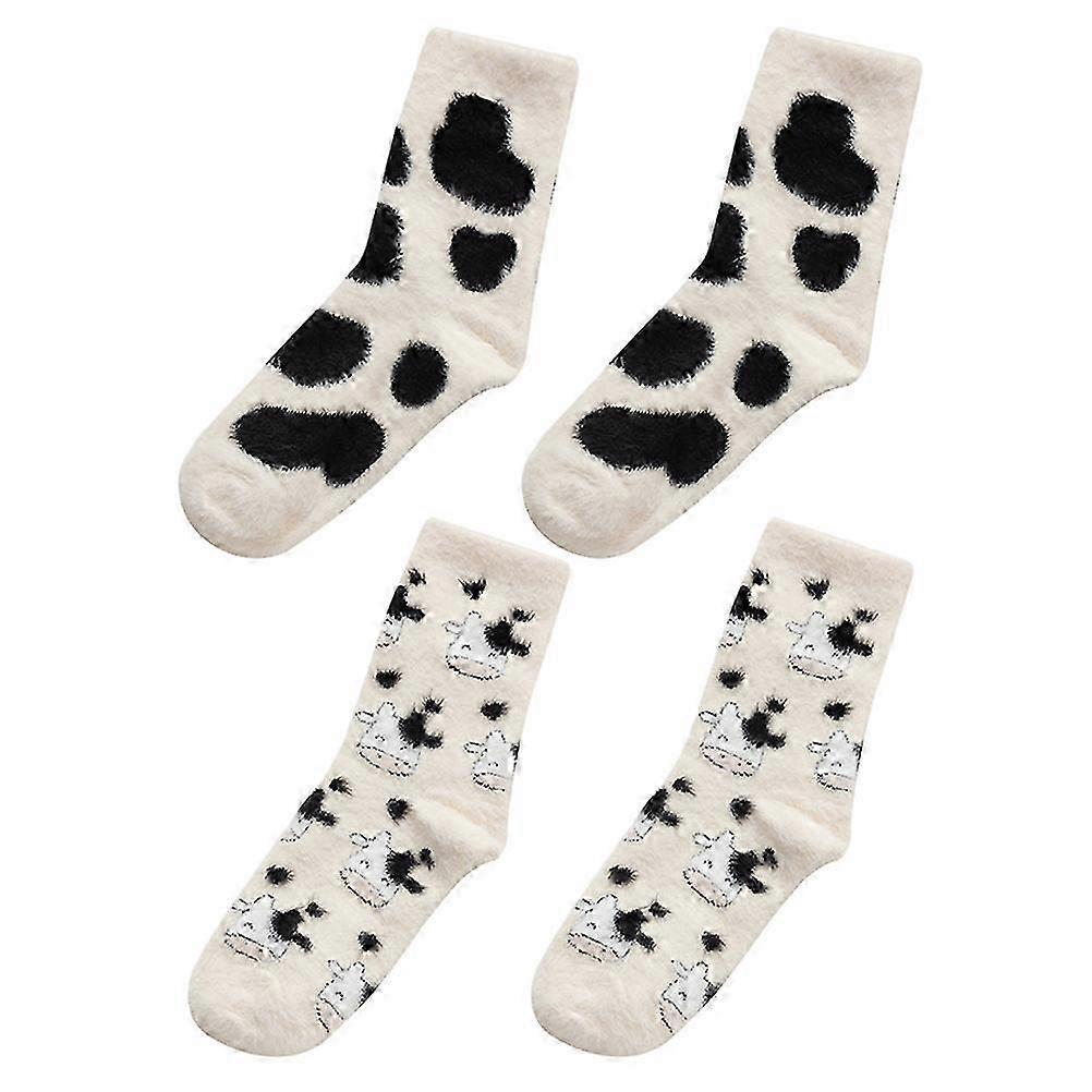 2 Pairs Winter Fuzzy Animal Socks Cute Comfy Warm Casual House Socks