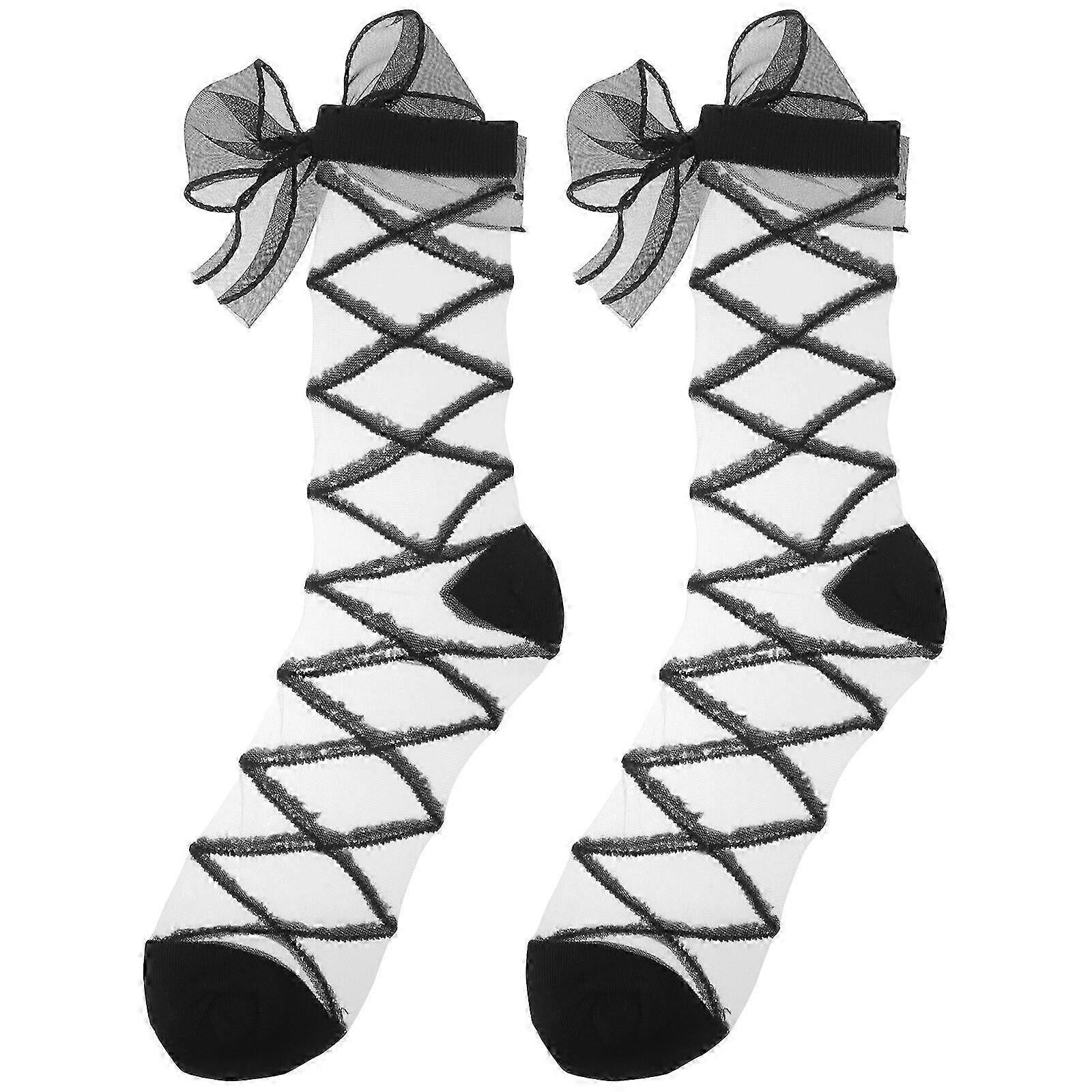 1 Pair Women's Mesh Bow Socks Net Cute Dress Ankle Socks with Bowknot