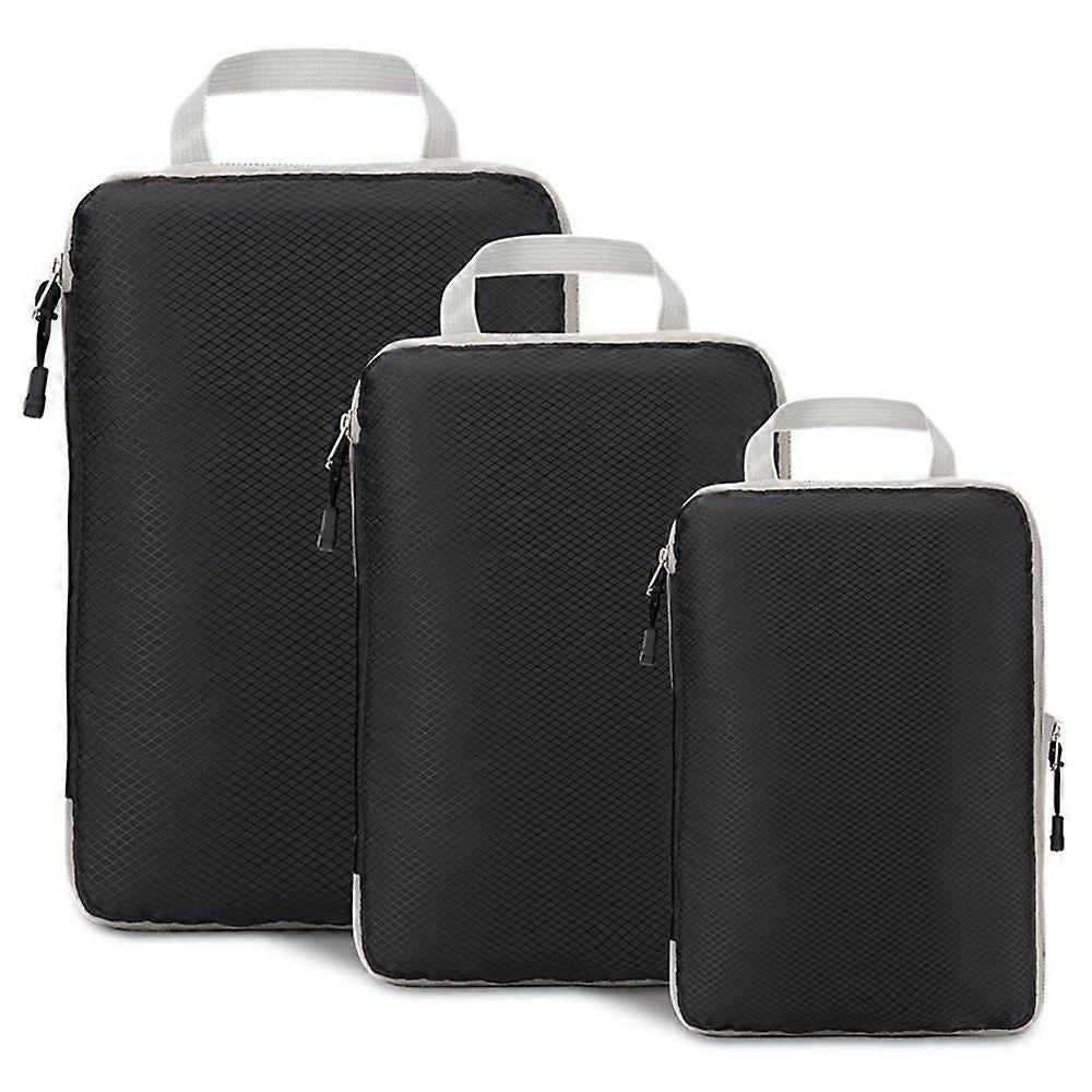3pcs Compression Packing Cubes Suitcase Organiser Luggage Storage Bags - Black