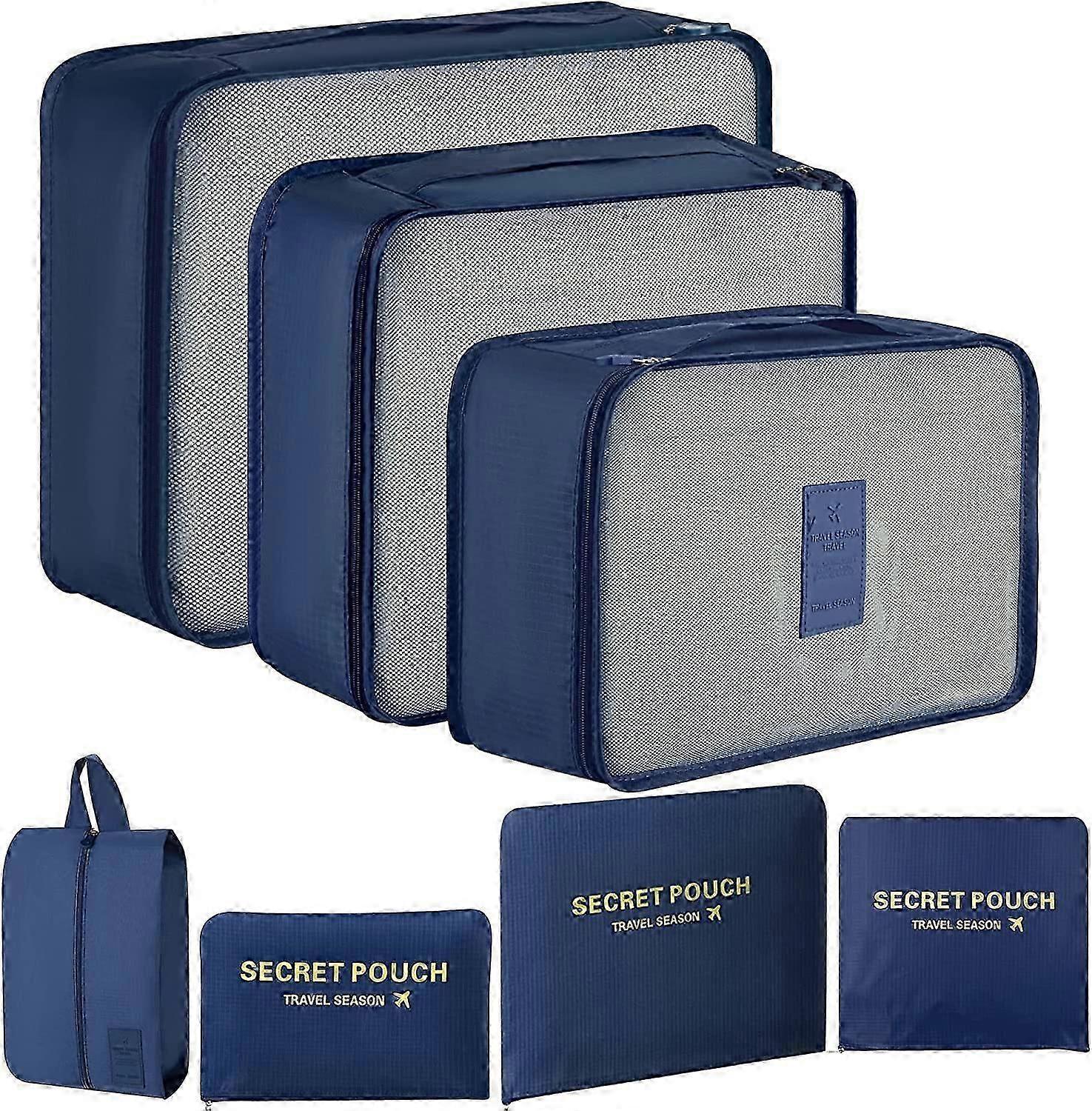 7pcs Packing Cubes for Suitcase Light Blue Compression Travel Organiser Set