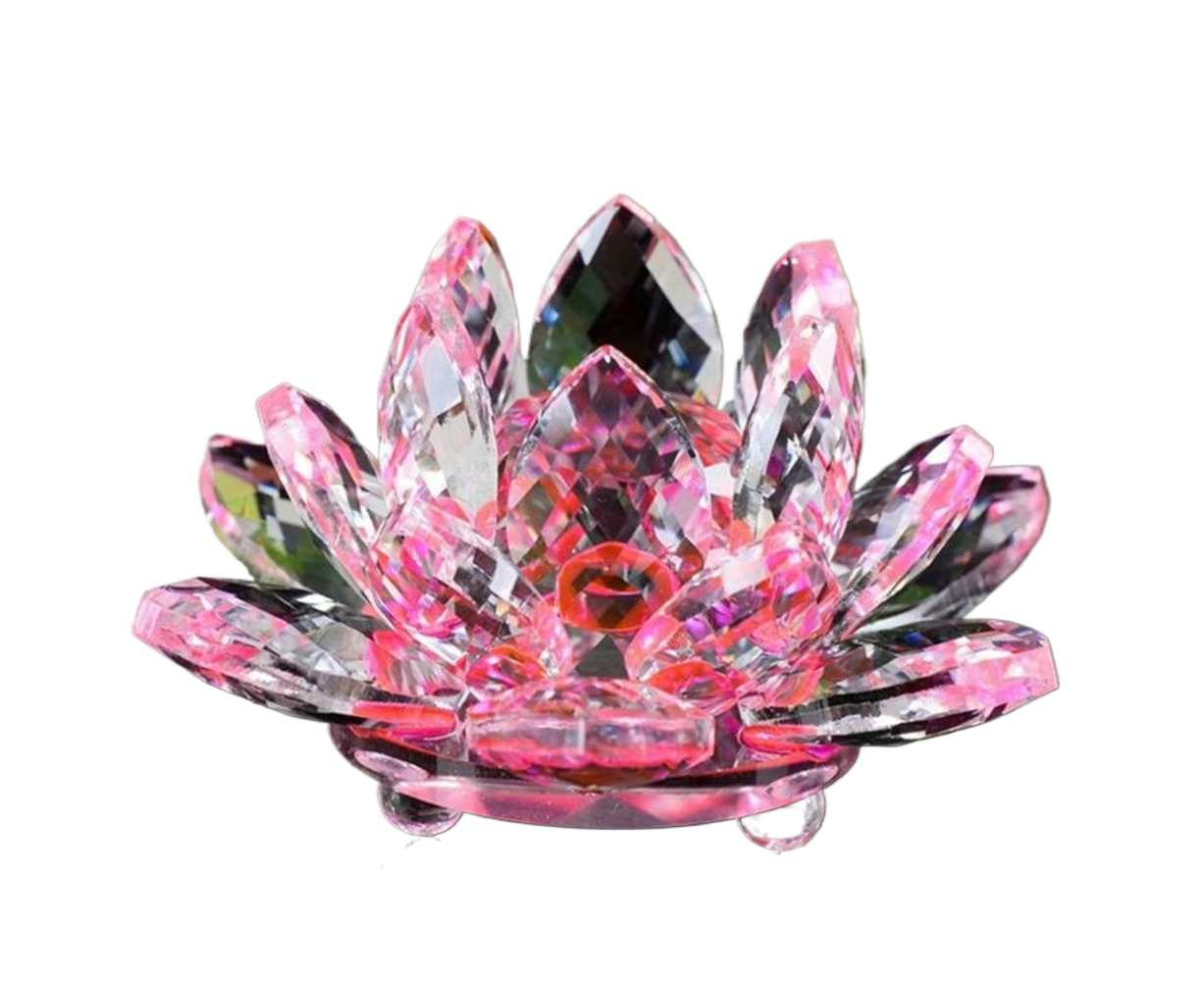 Artificial Crystal Lotus Buddhism Ornament Feng Shui Home Decor Collection Gift-Pink