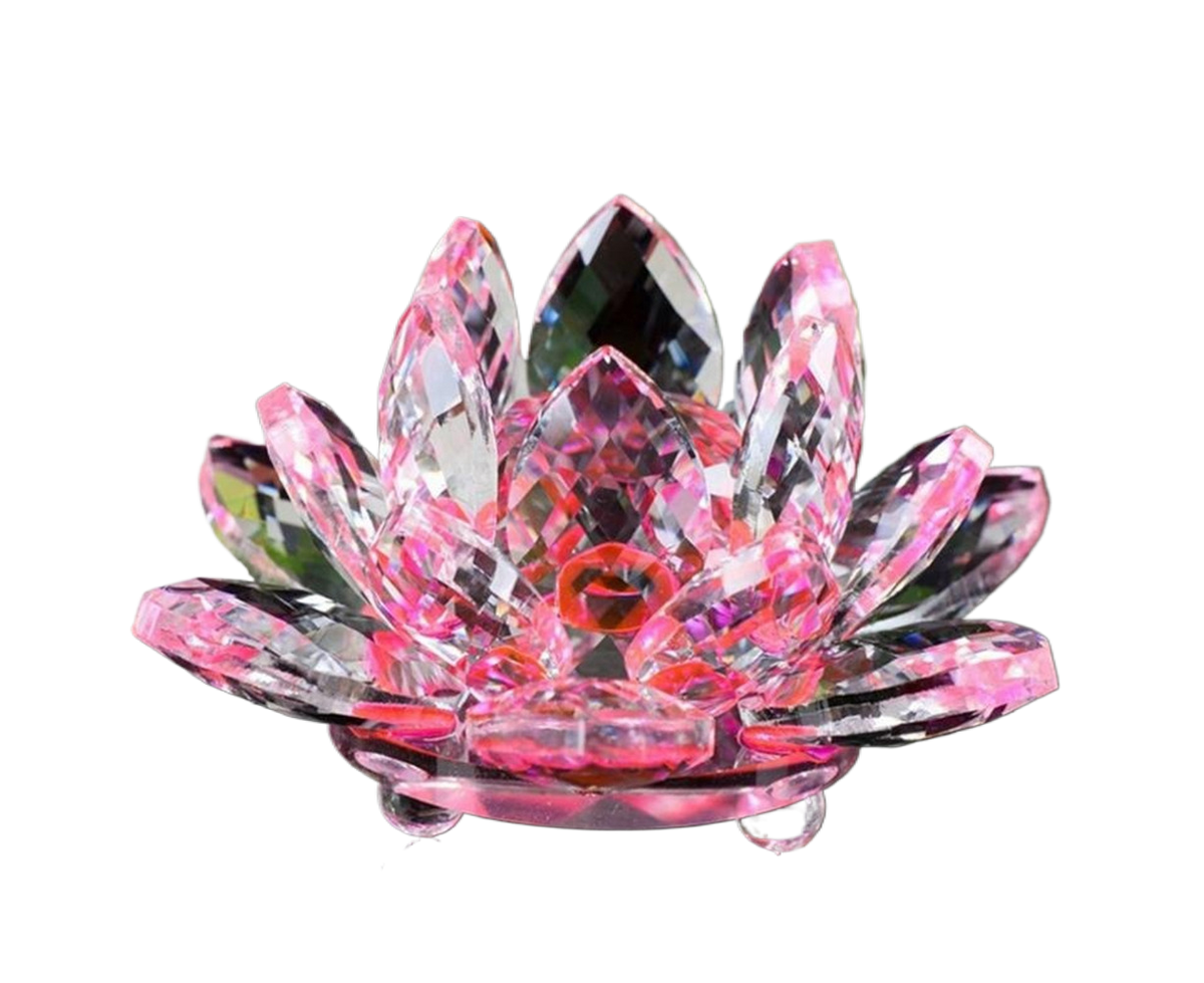 Artificial Crystal Lotus Buddhism Ornament Feng Shui Home Decor Collection Gift-Pink