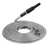 50ft Metal Garden Hose - Retractable Water Hose with Strong Outer Shell, Flexible Design