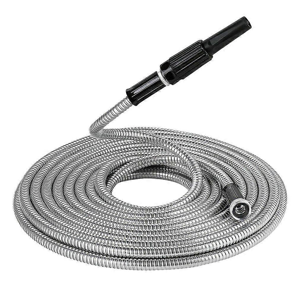 50ft Metal Garden Hose - Retractable Water Hose with Strong Outer Shell, Flexible Design