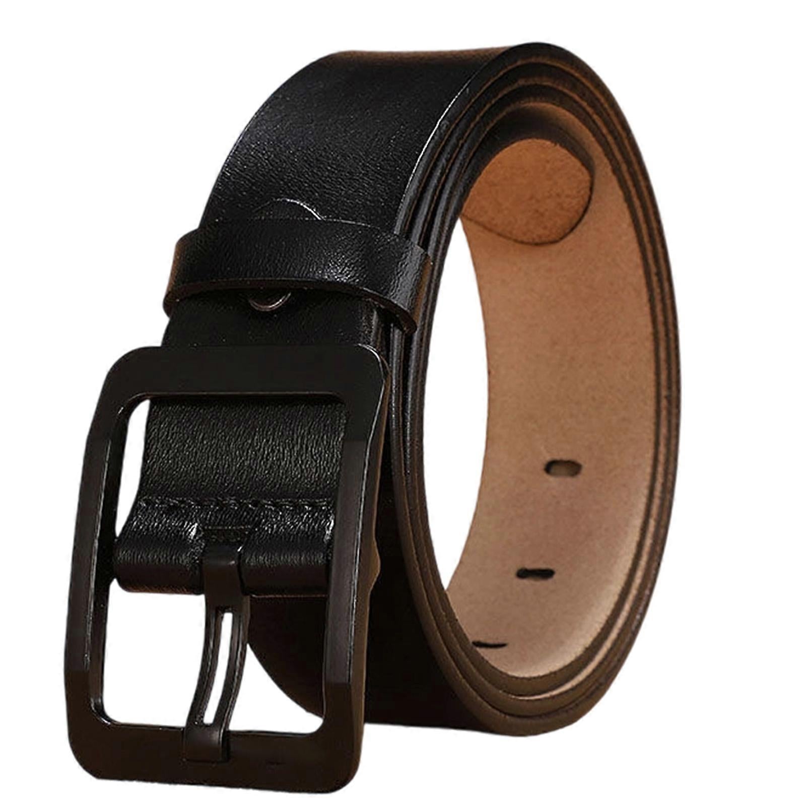Men's 120cm Leather Belt with Anti-Scratch Pin Buckle, Black Genuine Leather