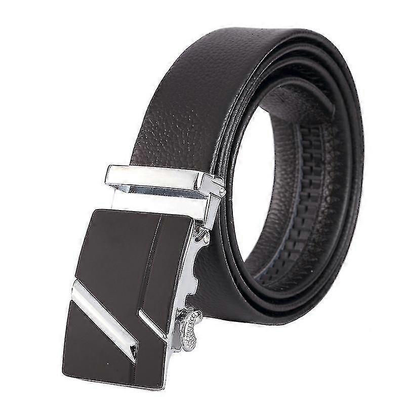 Men's Leather Belt with Automatic Buckle, Litchi Grain Business Style