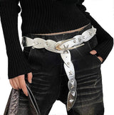 Star Studded Silver Leather Belt for Women, Y2K Fashion Accessories