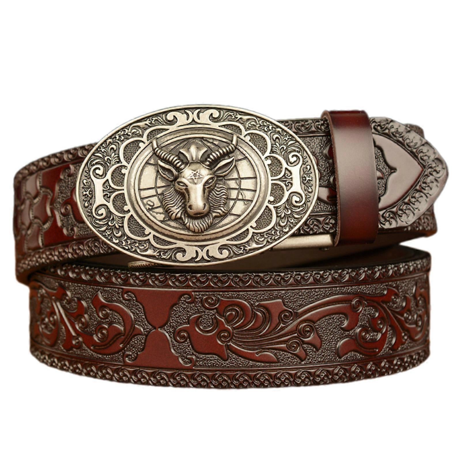 Men's 130cm Fashion Leather Belt with Automatic Buckle, Adjustable Fit