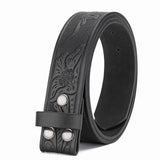 110cm Men's Western Leather Belt Strap, Vintage Floral Embossed, No Buckle