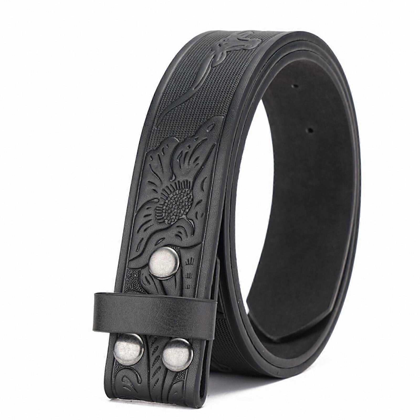 110cm Men's Western Leather Belt Strap, Vintage Floral Embossed, No Buckle