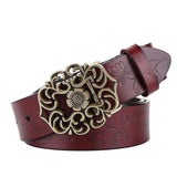115cm Vintage Wide Leather Belt for Women, Carved All-Match Style
