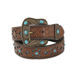 125cm Women's Carved Antique PU Leather Belt for Casual Wear