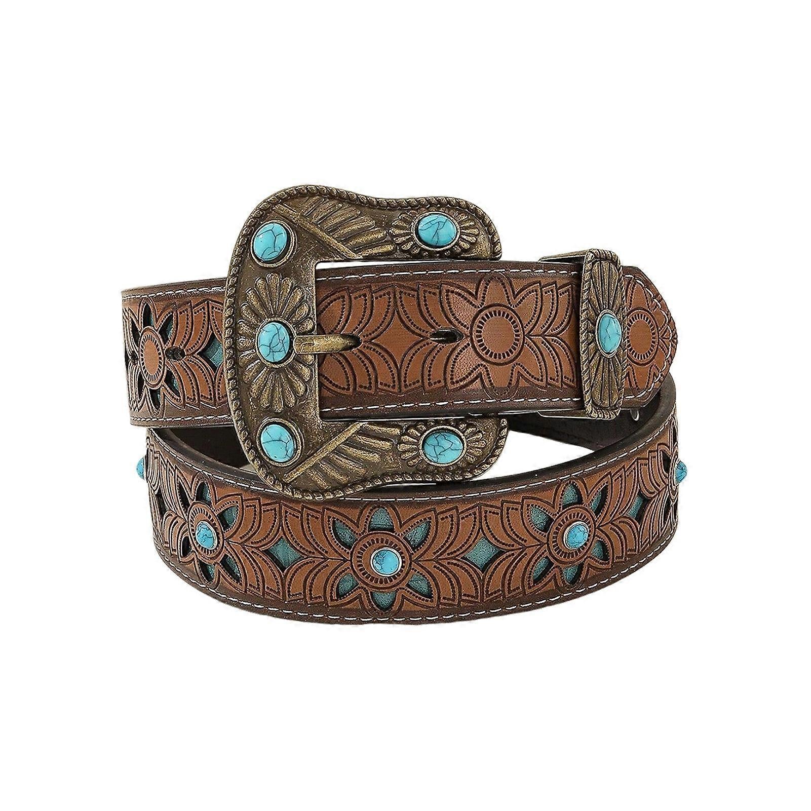 125cm Women's Carved Antique PU Leather Belt for Casual Wear