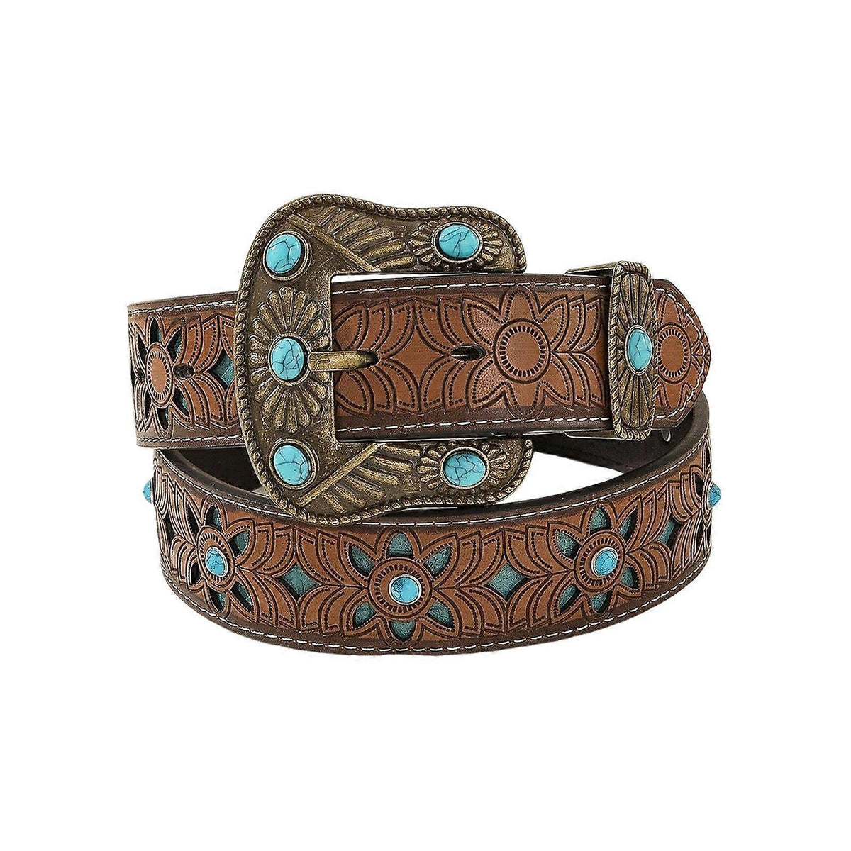 125cm Women's Carved Antique PU Leather Belt for Casual Wear