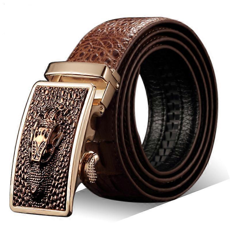 Men's 115cm Crocodile Pattern Cow Leather Belt with Automatic Buckle