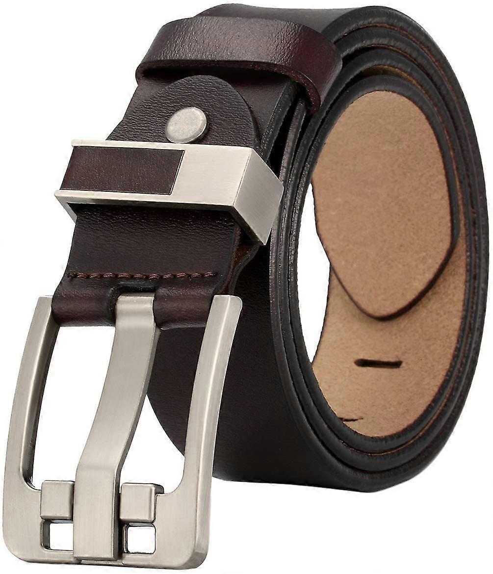 Men's 120cm Full Grain Cowhide Leather Belt, Brown Anti-Scratch Pin Buckle