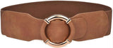 Women's Dress Elastic Wide Belt with Metal Buckle, Khaki/White/Black 90-130cm