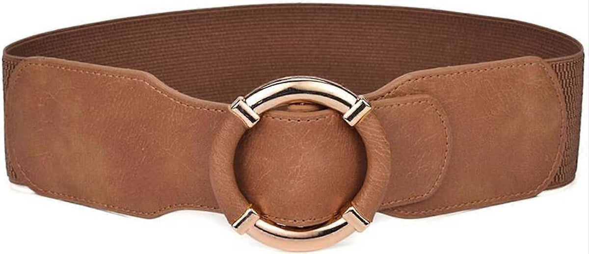 Women's Dress Elastic Wide Belt with Metal Buckle, Khaki/White/Black 90-130cm