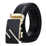 Men's Genuine Leather Work Belt, Casual Jeans Belt with Automatic Buckle Black