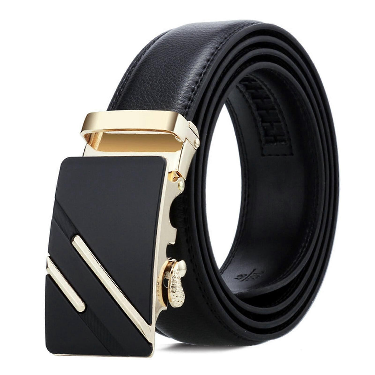 Men's Genuine Leather Work Belt, Casual Jeans Belt with Automatic Buckle Black