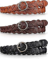 3pcs Women's Skinny Braided Leather Belts with O-Ring Buckle