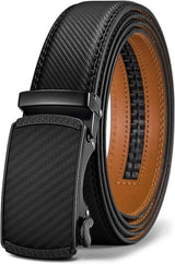 Men's 130cm Leather Ratchet Belt, Adjustable Slide Buckle