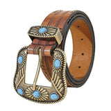 Vintage Western Leather Belt with Cowboy Turquoise Buckle