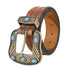 Vintage Western Leather Belt with Cowboy Turquoise Buckle