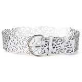 Women's Wide Leather Dress Belt with Hollow Buckle