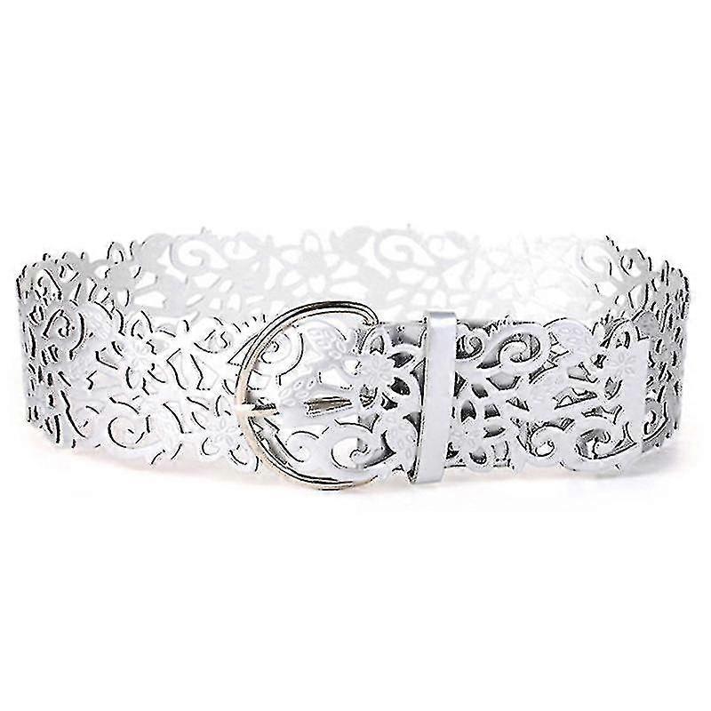 Women's Wide Leather Dress Belt with Hollow Buckle