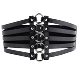 Women's Gothic Punk Wide Faux Leather Corset Waist Belt with Rivets