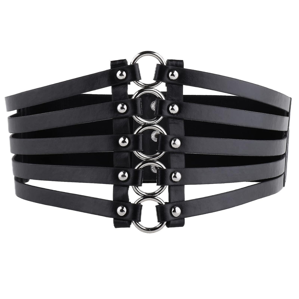 Women's Gothic Punk Wide Faux Leather Corset Waist Belt with Rivets