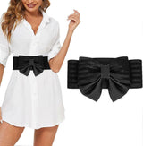 Women's Faux Leather Wide Belt with Bow, Elastic Waistband