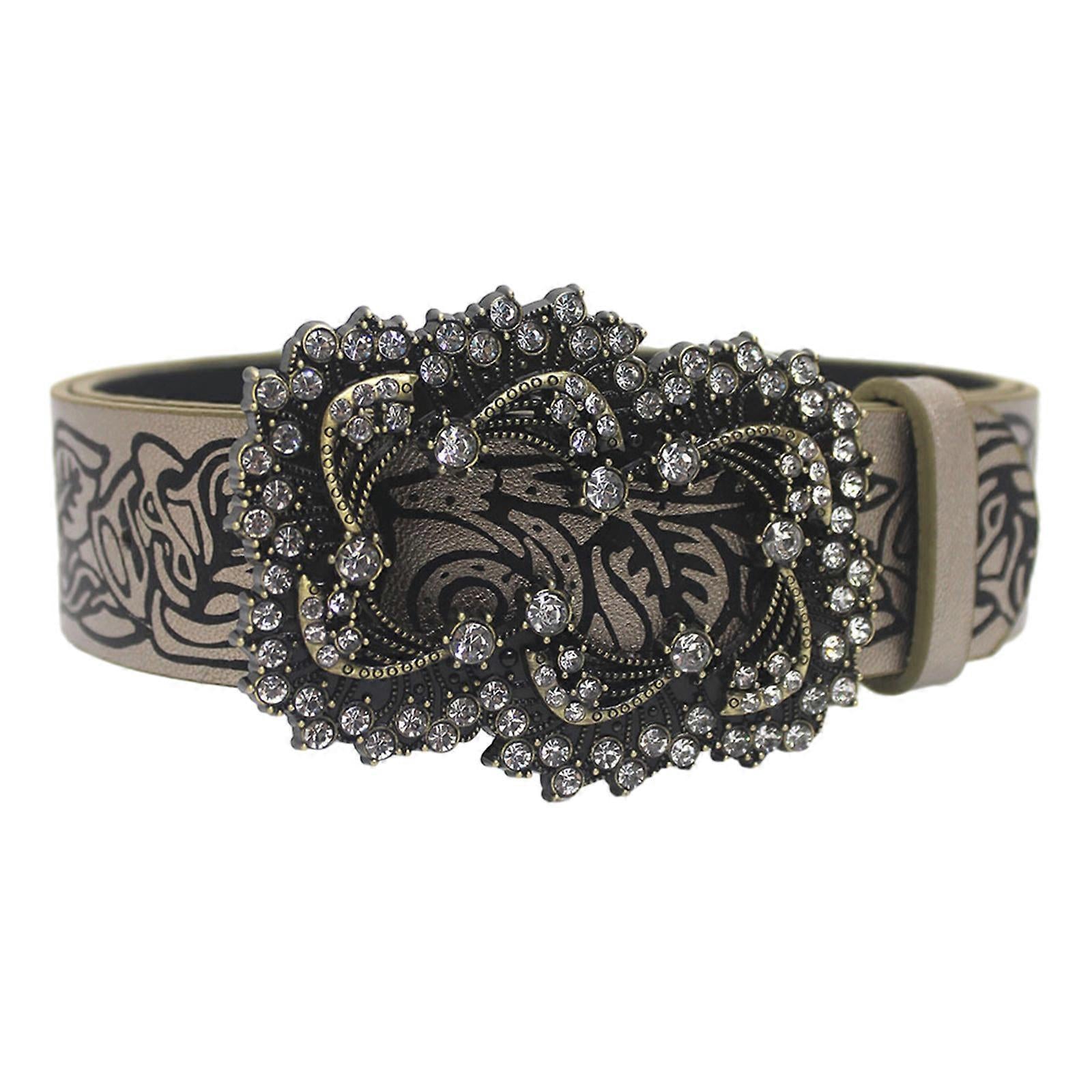 Women's Coffee Vintage Floral Embossed Leather Dress Jeans Belt