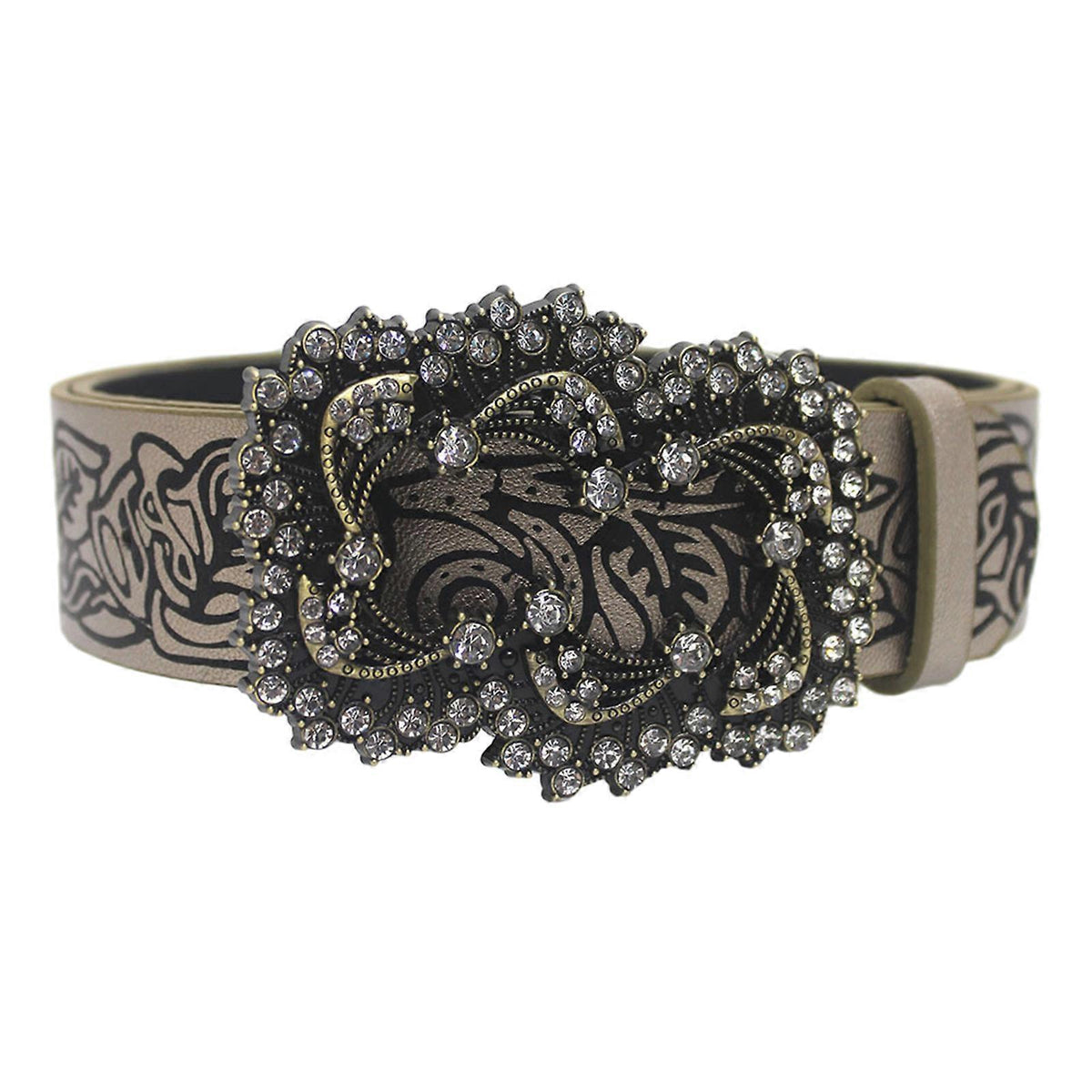 Women's Coffee Vintage Floral Embossed Leather Dress Jeans Belt