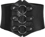 Women's 83cm Wide Leather Corset Belt with Studs, Elastic Waist Design